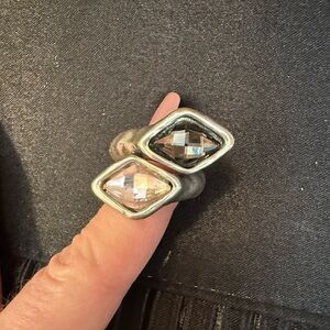 Handmade from Spain Hammered Silver Pink Gray Stone Statement Ring size 9